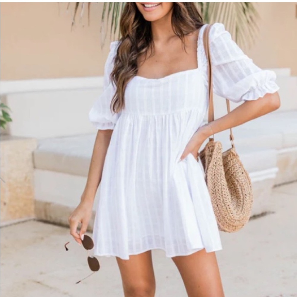 Ivory square neck mini dress